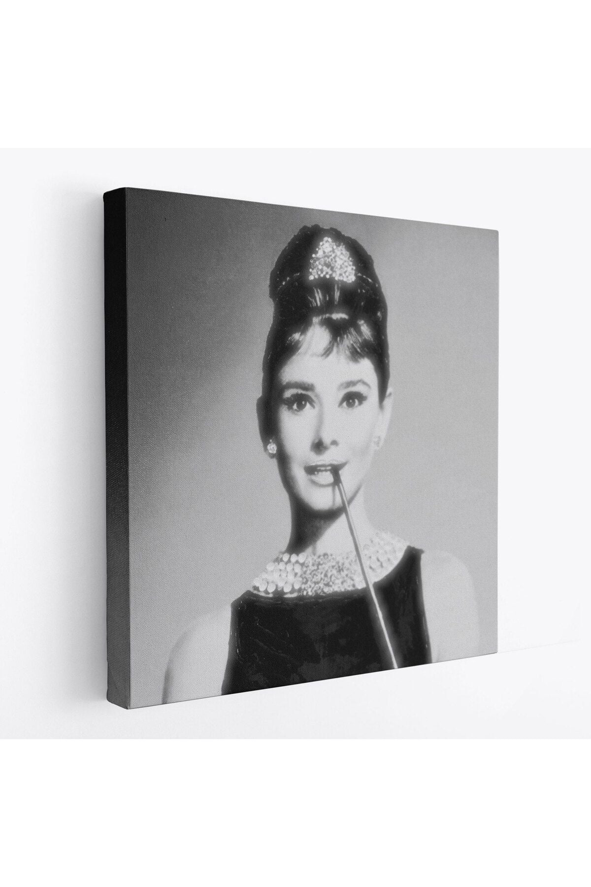 Audrey Hepburn'ün Siyah Bayaz Kanvas Tablosu-5071