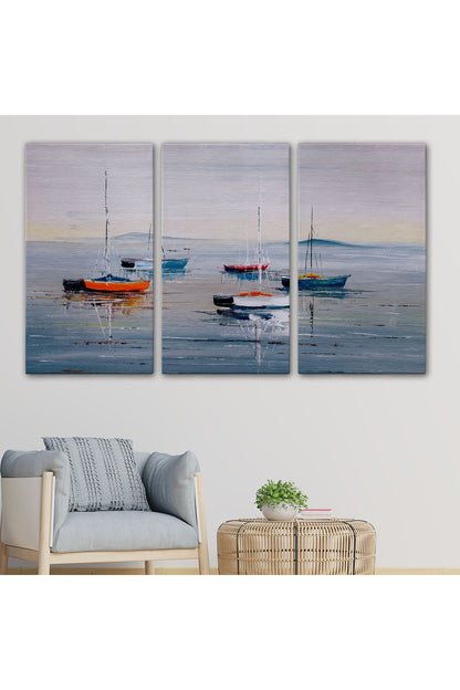Deniz ve Yelkenliler Manzarası Yağlıboya Görünüm Dekoratif Kanvas Duvar Tablosu-3710
