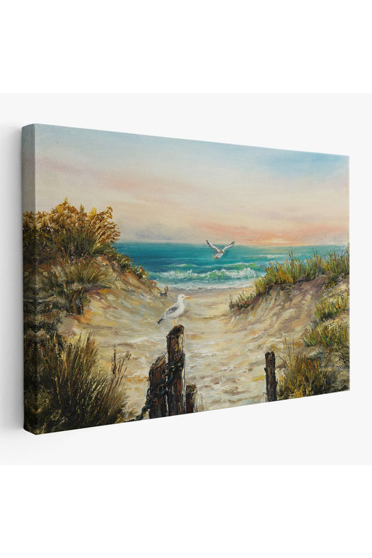 Kumsaldan Okyanusa Bir Yol Yağlıboya Görünüm Dekoratif Kanvas Duvar Tablosu-3665