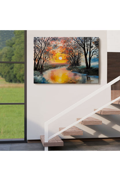 shn st0001 Kış Mevsiminde Karlı Bir Nehir Manzarası Duvar Tablosu-3464