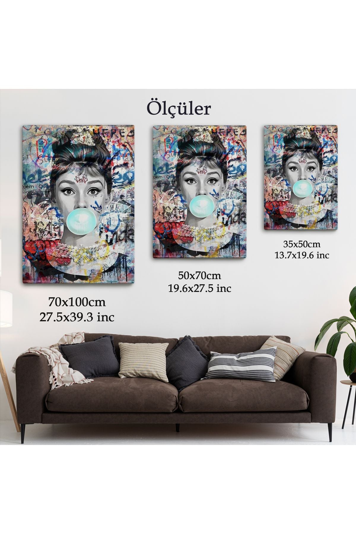 Audrey Hepburn Banksy Style Duvar Sanatı Ciklet Posteri, Hepburn Kanvas Tablo-5319