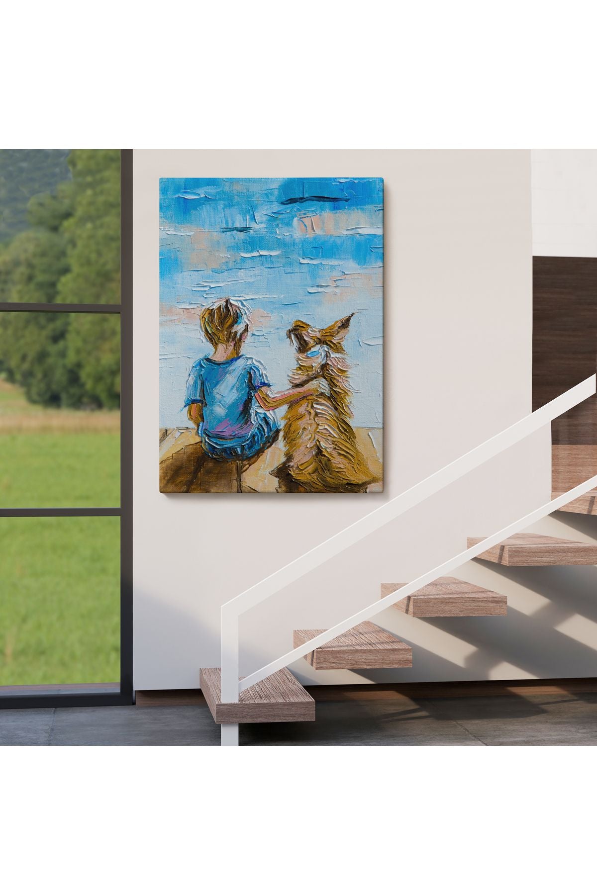 Göl Kenarında Oturan Çocuk ve Köpeği Duvar Tablo-5984