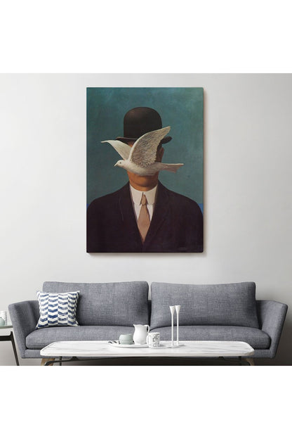 SZ KVS1-Dekoratif Duvar Tablosu-Melon Şapkalı Adam Rene Magritte Kanvas Tablo 6210