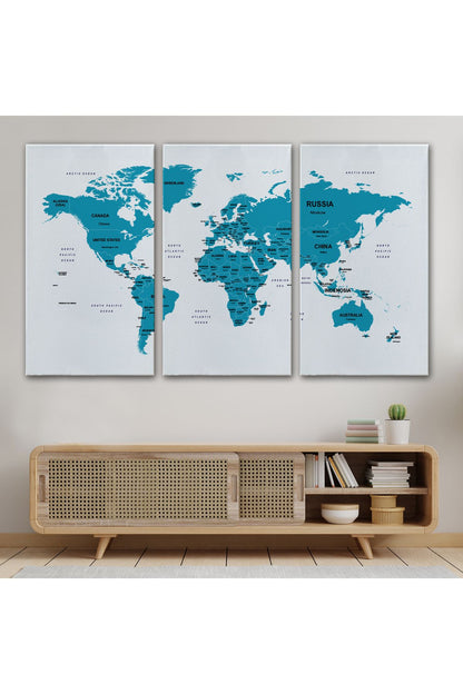 Dünya Haritası Dekoratif Kanvas Tablo Ülke ve Başkentli 1503