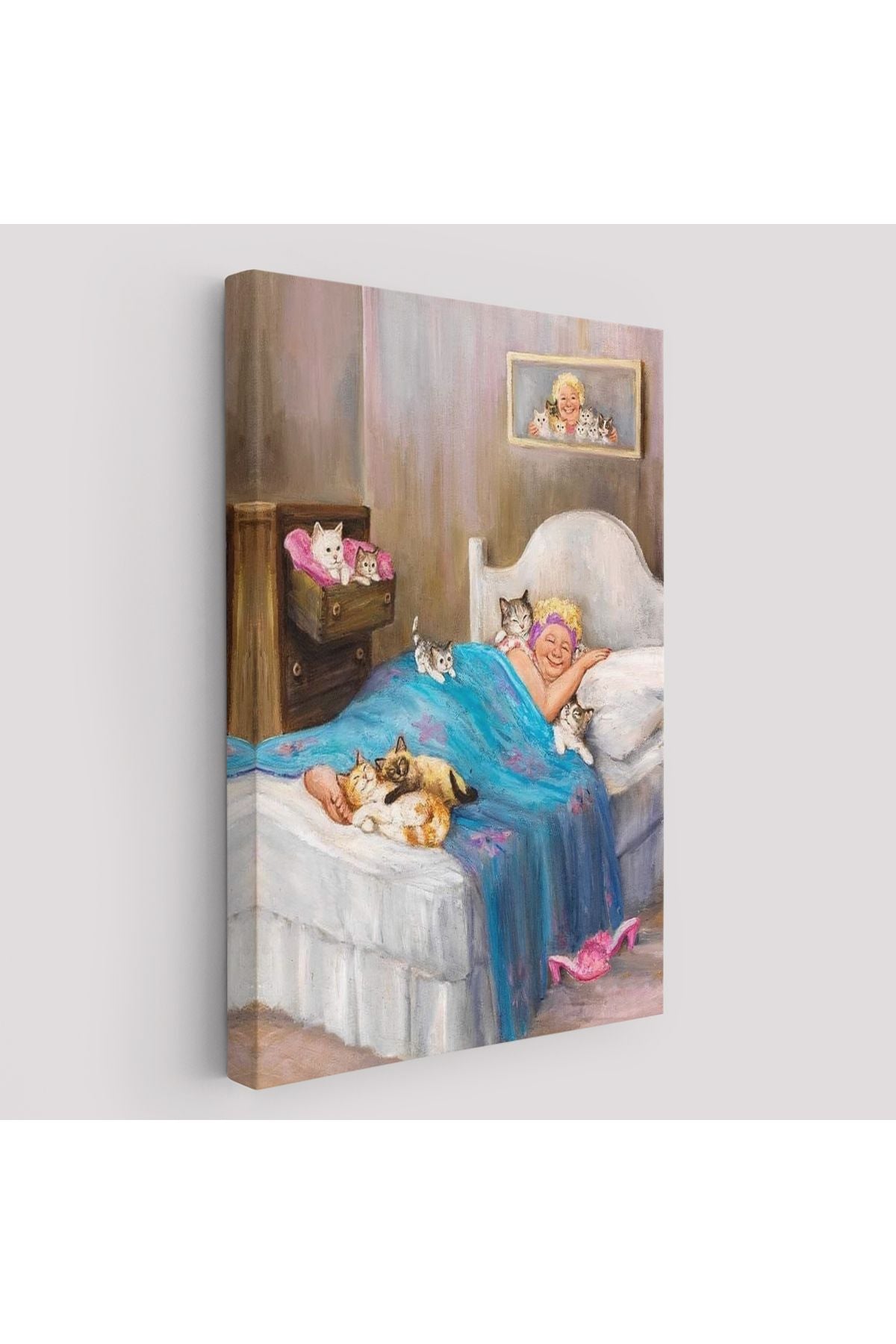 Dianne Denge'in Kedi Sever Yaşlı Kadın Mutluluğun Resmi Tablosu-6383