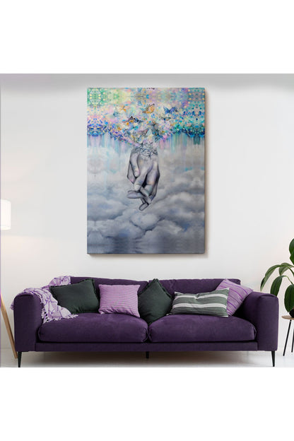 Sürrealist Kadın Ve Erkek Elleri Yağlıboya Görünüm Dekoratif Kanvas Duvar Tablosu-5951