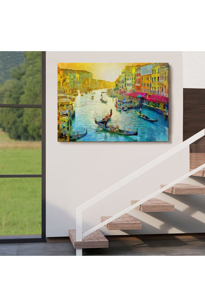 İtalya Venedik Gondol Manzarası Yağlıboya Görünüm Dekoratif Kanvas Duvar Tablosu-3623