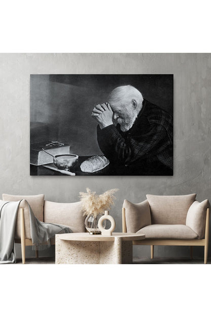 Eric Enstrom Grace Adam Ekmek Üzerinde Dua Ediyor Kanvas Tablo, Siyah Beyaz Baskı-5394