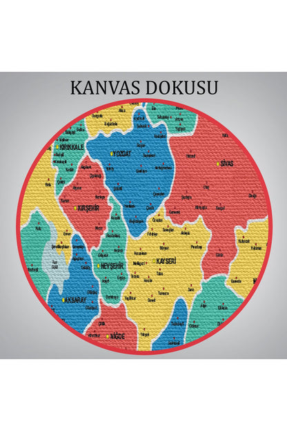 Türkiye Haritası Kanvas Tablo İl ve İlçeli Ayrıntılı Eğitici Dekoratif Tablo 3047