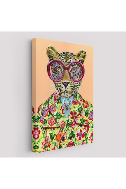 Kokoş Leopar, Çiçek Taçlı Sosyetik Leopar Tablosu -6325