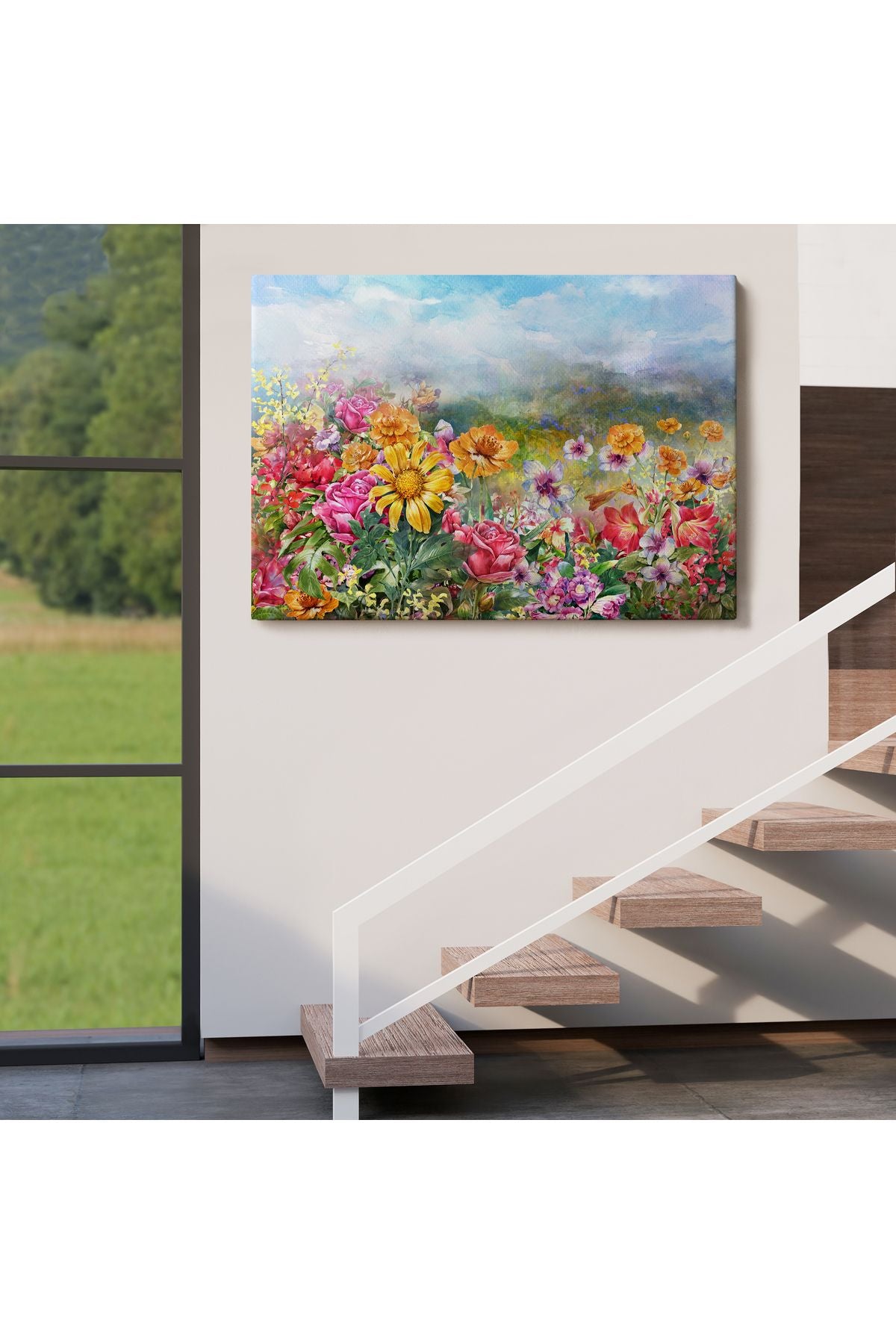 Çok Renkli Çiçekler Manzara Kanvas Duvar Tablosu-3426