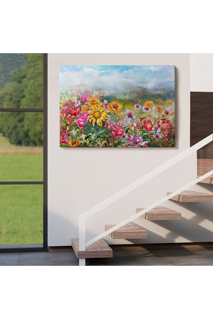 Çok Renkli Çiçekler Manzara Kanvas Duvar Tablosu-3426