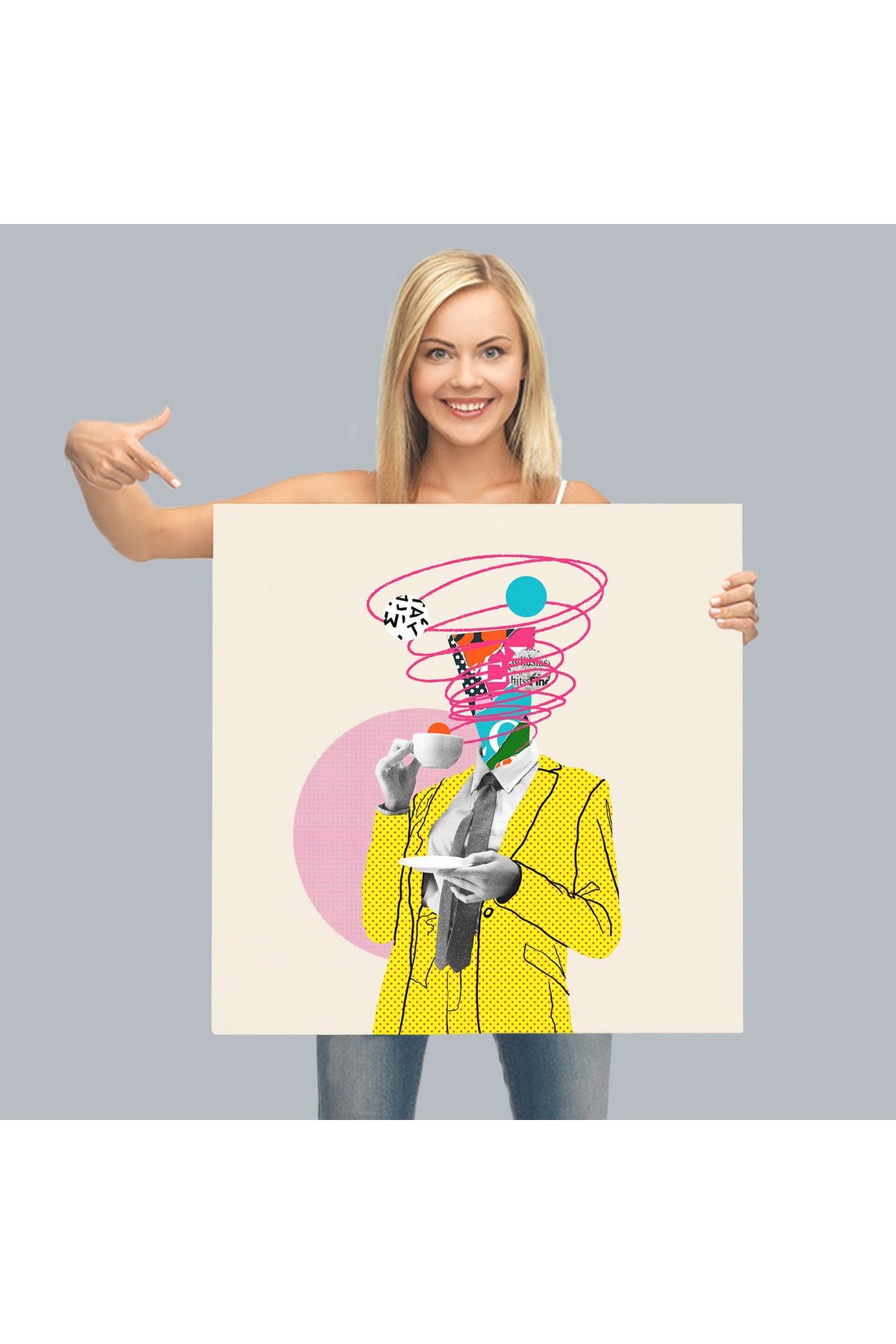 Çizgi Roman Kahramanı Kahvesini Yudumluyor Pop Art Kanvas Tablo-5066