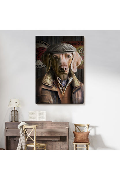 İnsan Kıyafetli Kasketli Köpek Dekoratif Duvar Tablosu -6178