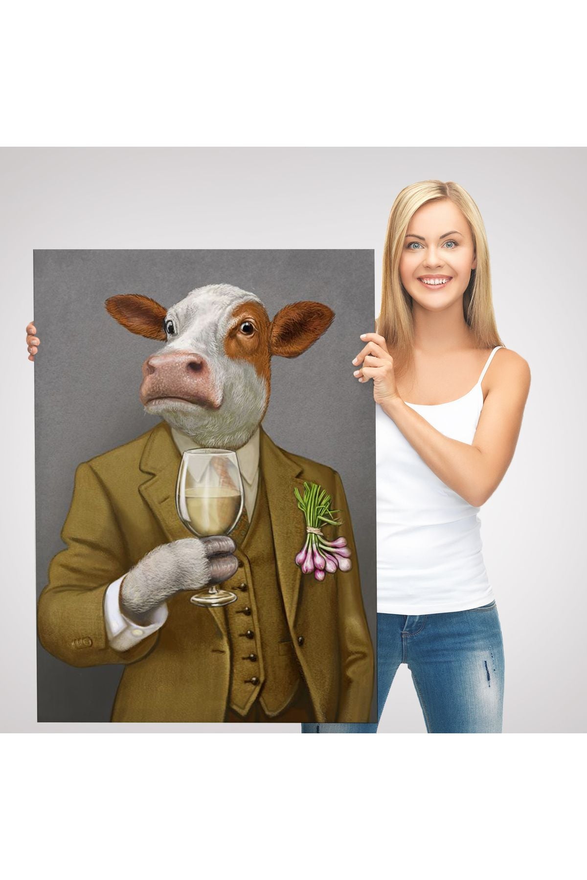 İnsan Kıyafetli Dana Dekoratif Duvar Tablosu -6375