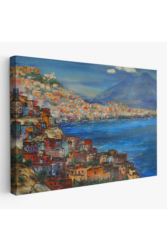 Napoli Manzarası Yağlıboya Görünüm Dekoratif Kanvas Duvar Tablosu-3435