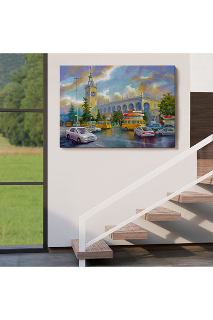 Soçhi Tren İstasyonu Yağlıboya Görünüm Dekoratif Kanvas Duvar Tablosu-3610