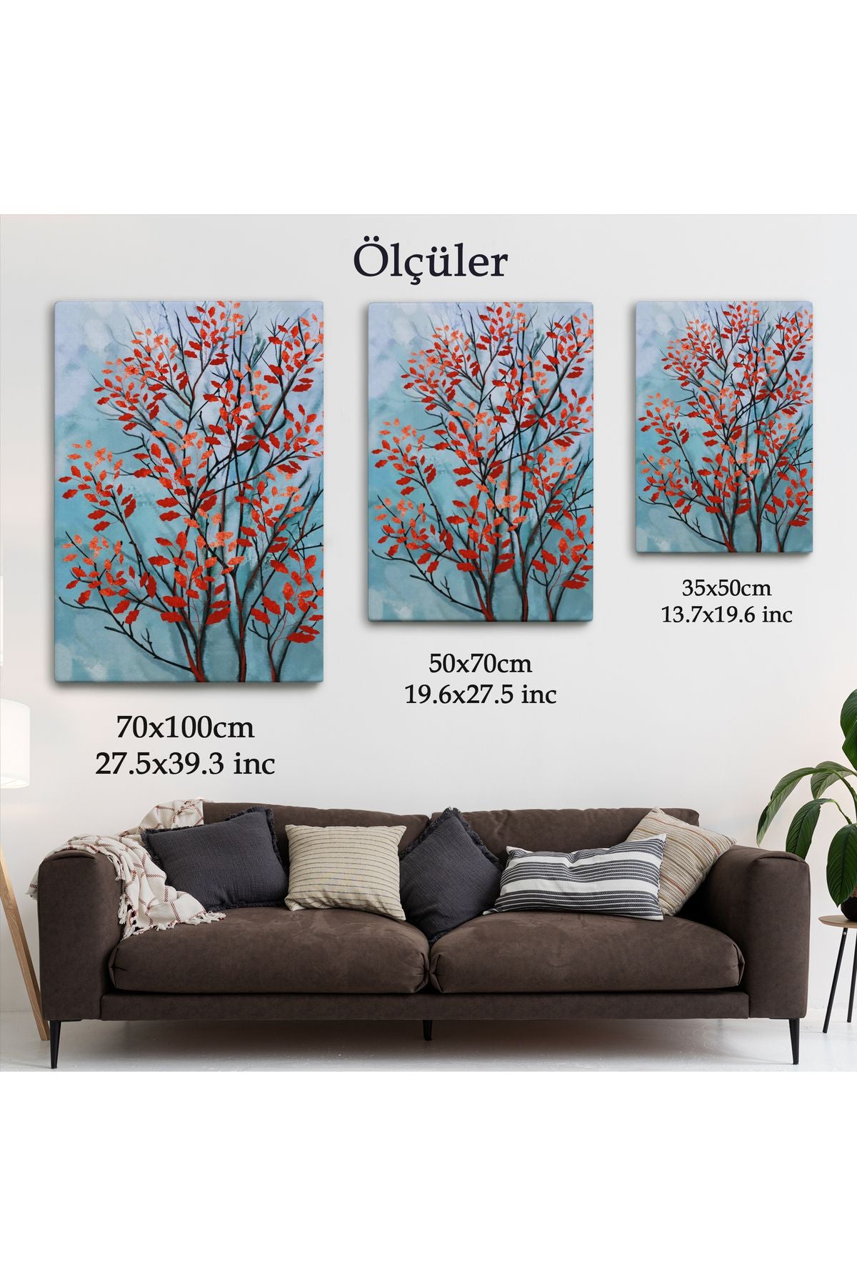 Kırmızı Yapraklar Soyut Dekoratif Kanvas Tablo-5179