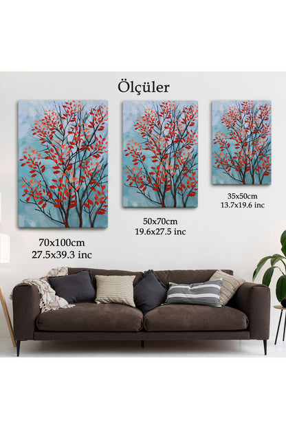 Kırmızı Yapraklar Soyut Dekoratif Kanvas Tablo-5179