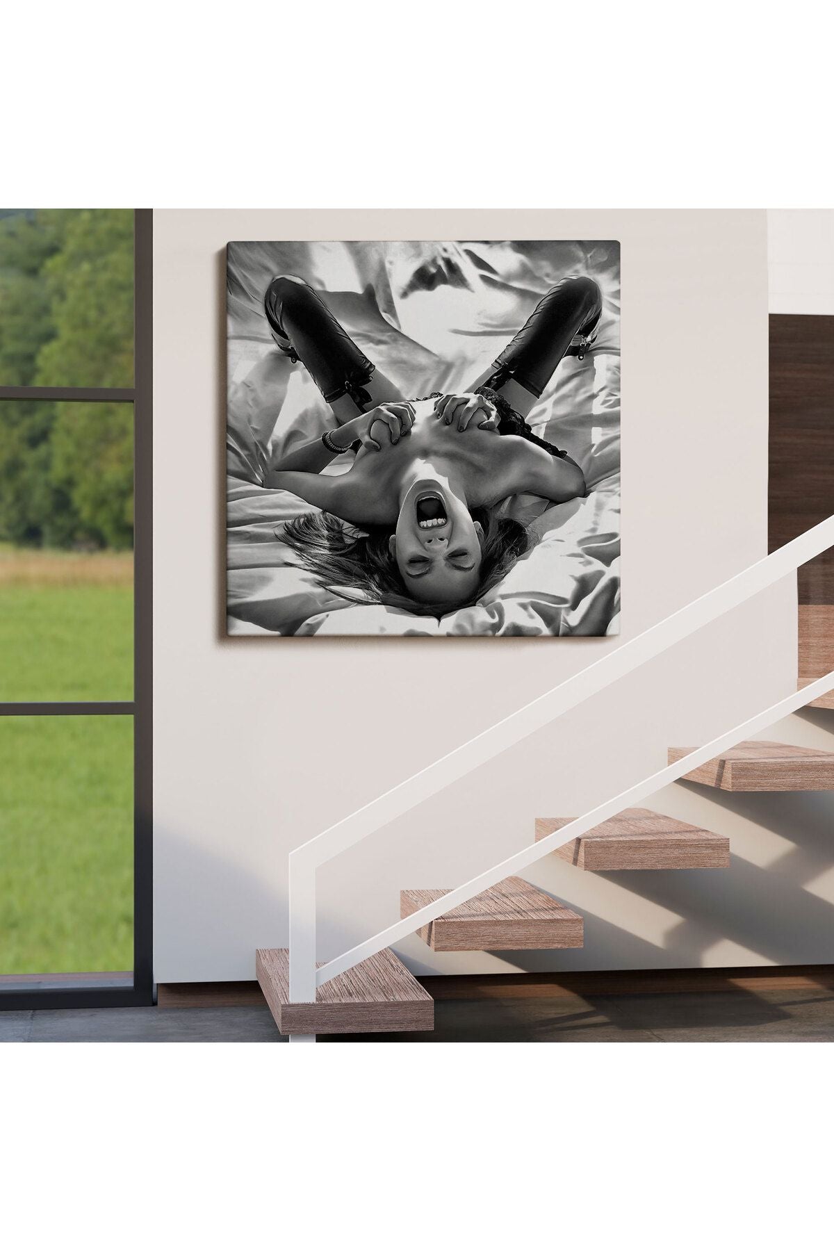 Çığlık atan Çıplak Güzel Kadın Kanvas Tablo, Siyah Beyaz Tablo-5333B