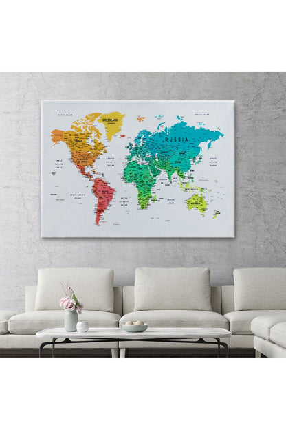 Dünya Haritası Dekoratif Kanvas Tablo Son Derece Detaylı ve Eğitici 1602