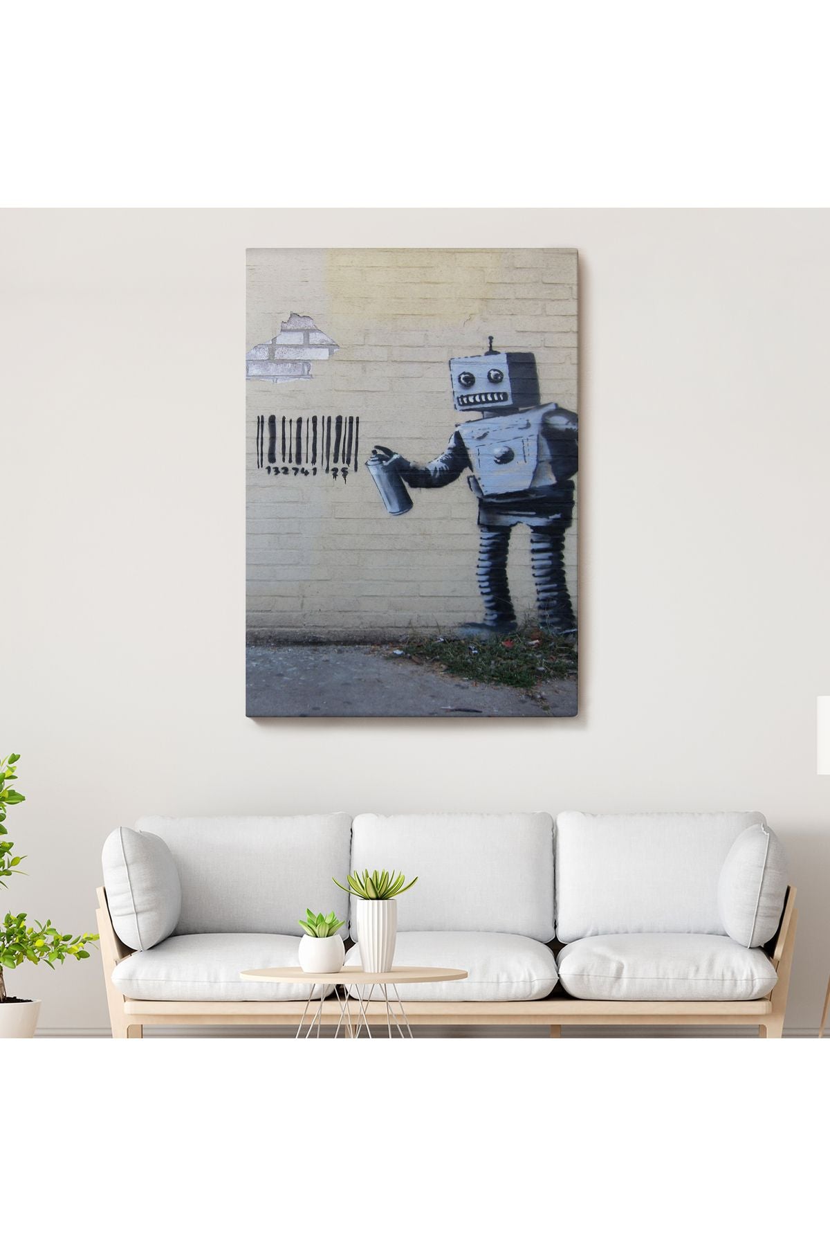 Banksy Graffiti Yapan Robot Kanvas Tablo-4966