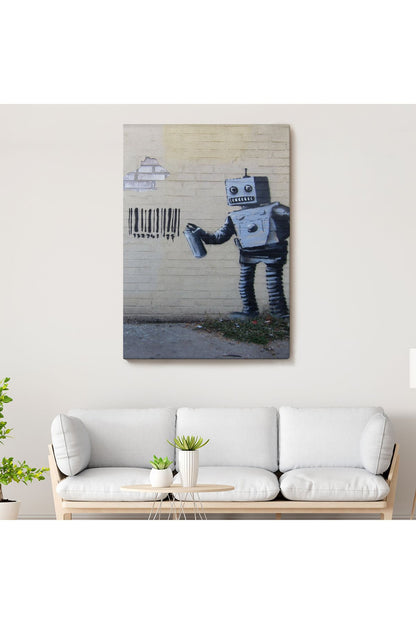 Banksy Graffiti Yapan Robot Kanvas Tablo-4966