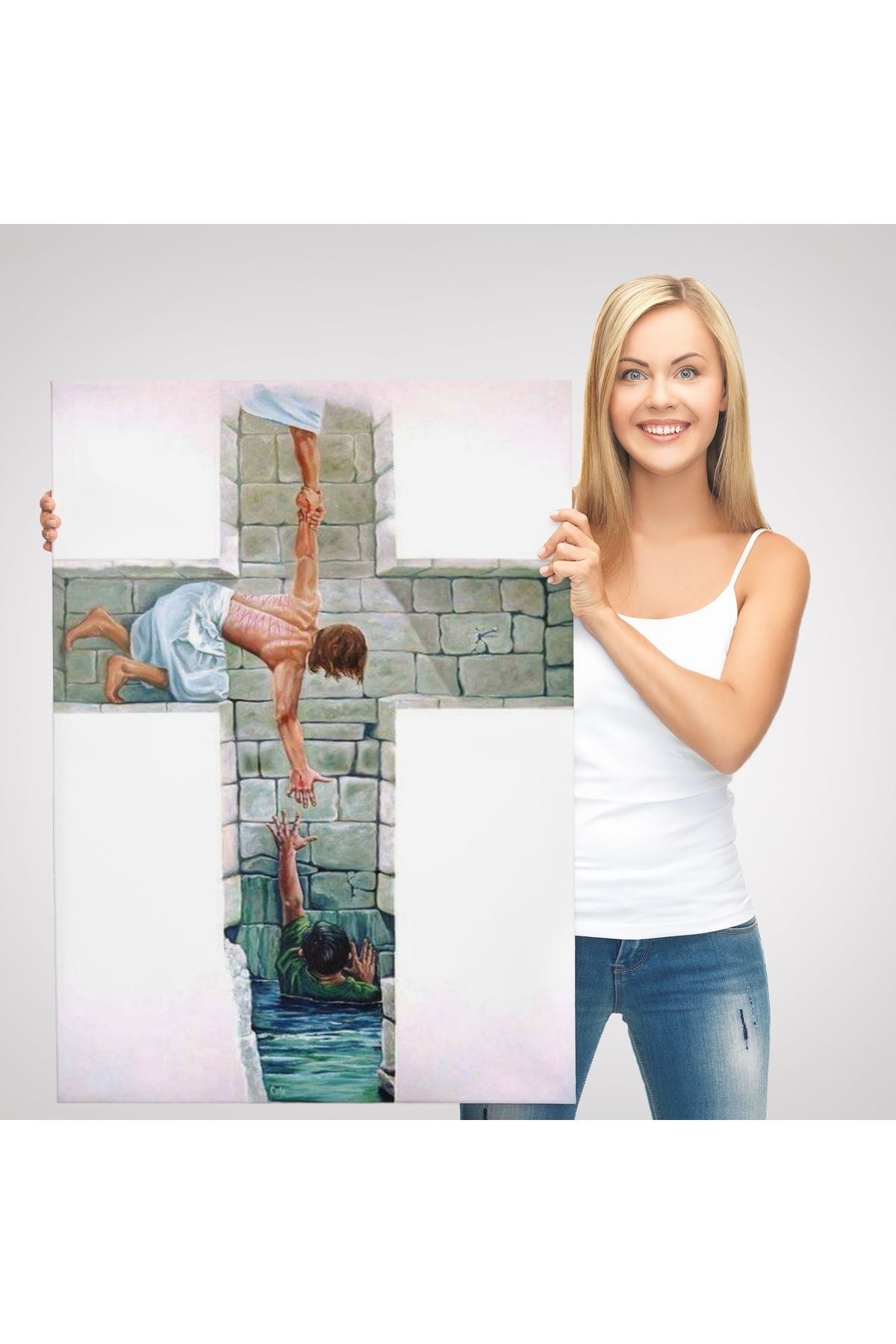 Kurtarıcı İsa ile Cennet Kanvas Tablo, Bizde Daha Büyük Bir Aşk Yoktur Kanvas Tablo-5224