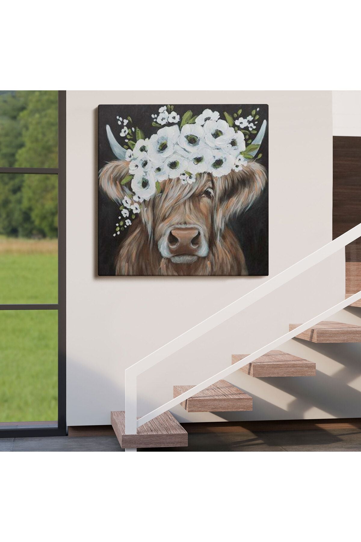 Beyaz Çiçek Taçlı İnek Tablo-5875