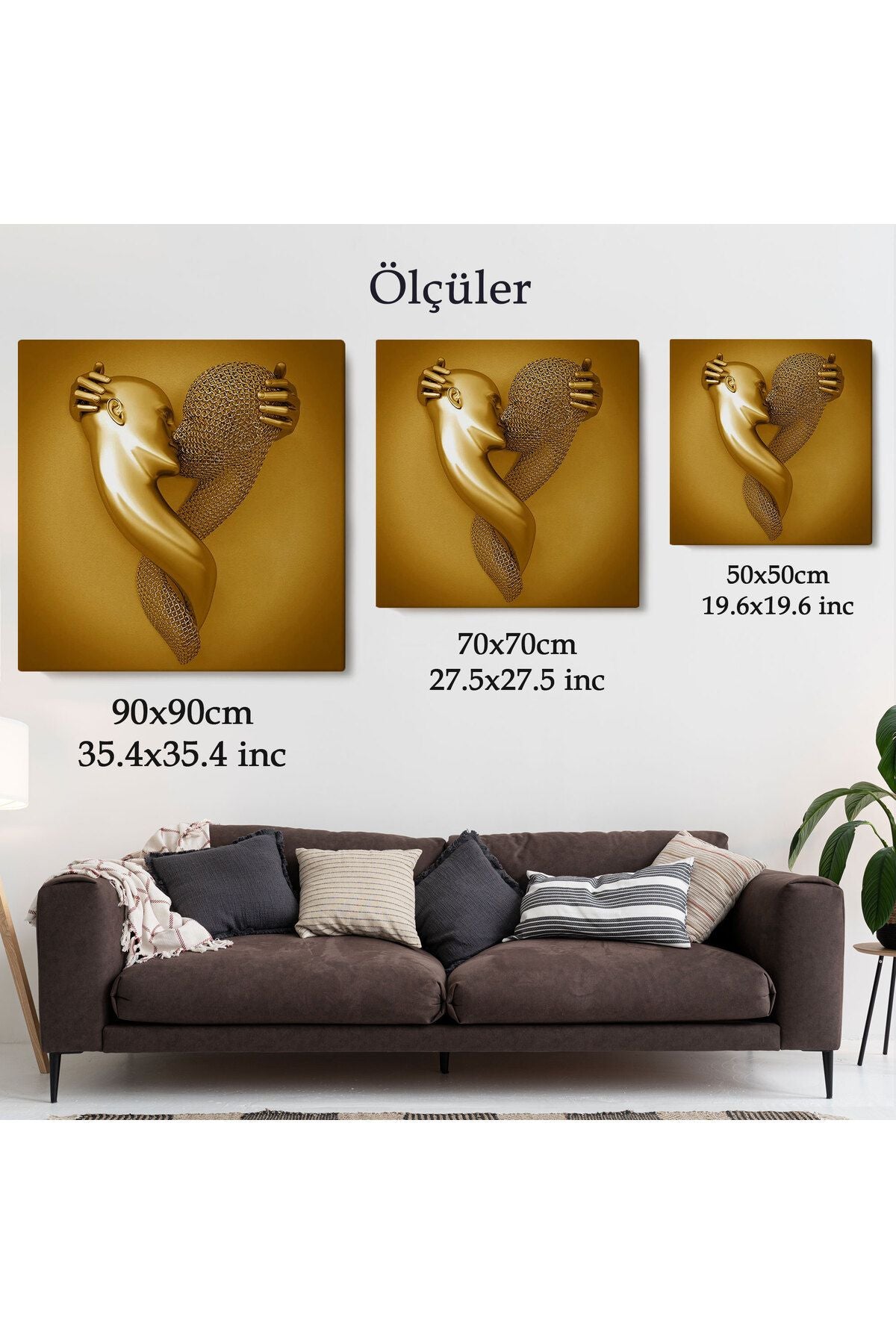 KanvasTablo, Aşk Sanatı Altın Duvar Dekoru, Altın Efektli 3D Kanvas Tablo-5367