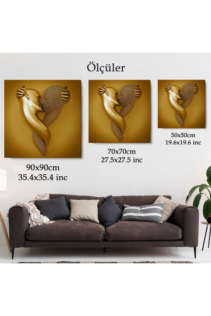 KanvasTablo, Aşk Sanatı Altın Duvar Dekoru, Altın Efektli 3D Kanvas Tablo-5367