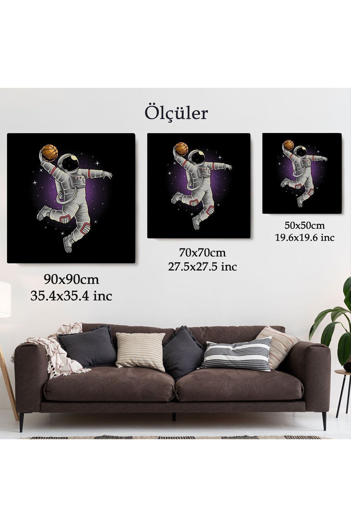 Dekortif BaskıAy'da Basketbol Oynayan Astronot Kanvas Tablo-5068