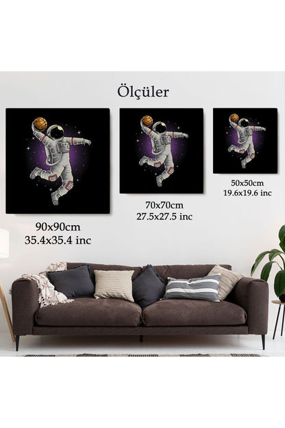 Dekortif BaskıAy'da Basketbol Oynayan Astronot Kanvas Tablo-5068