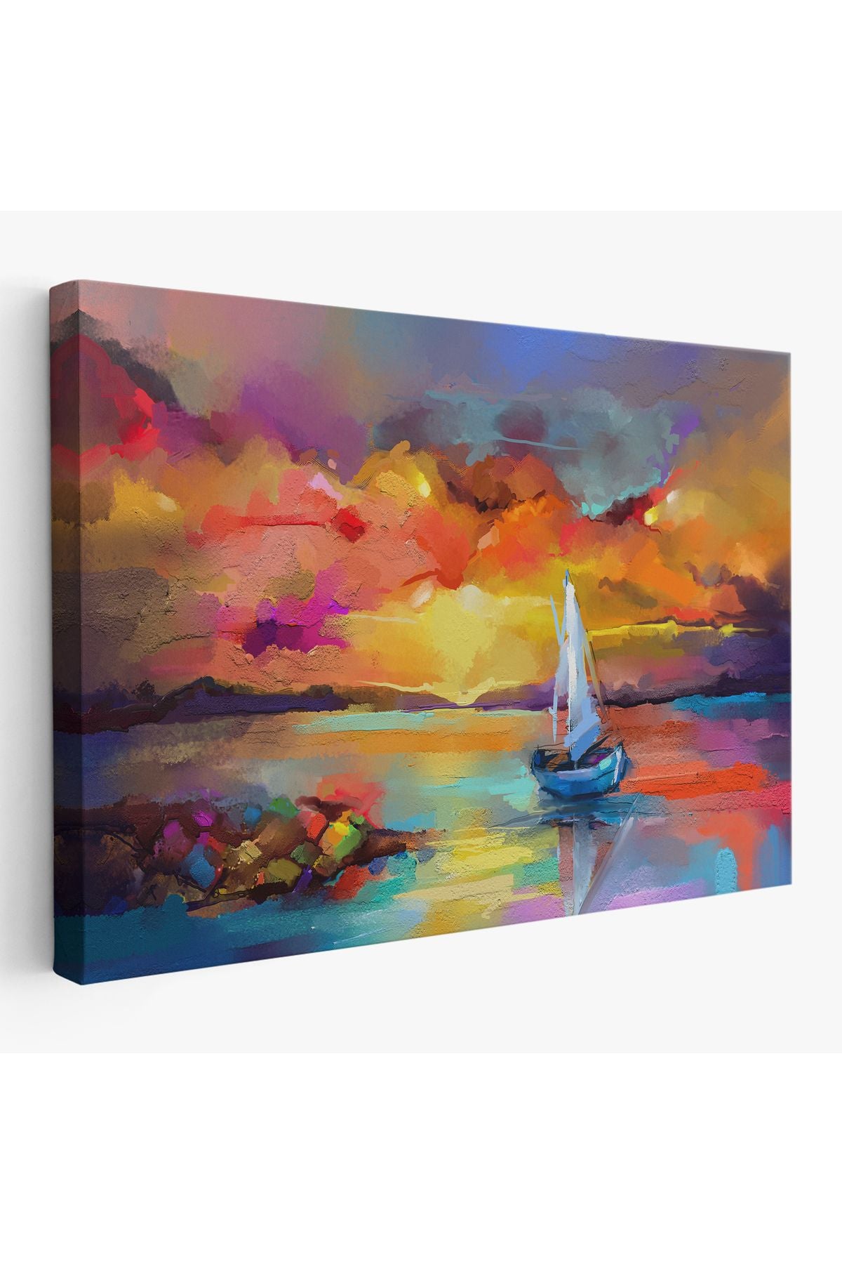 Denizdeki Yelkenli Yağlıboya Görünüm Dekoratif Kanvas Duvar Tablosu-3615