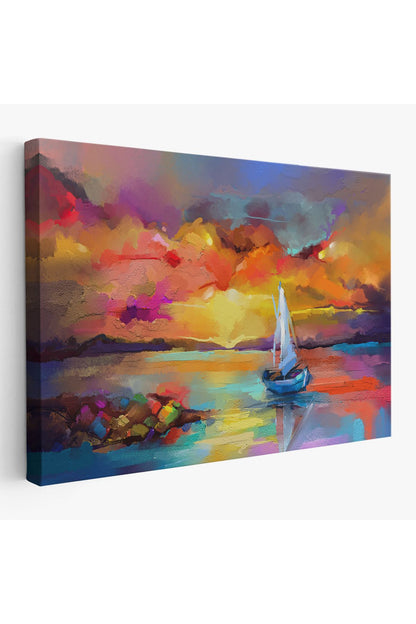 Denizdeki Yelkenli Yağlıboya Görünüm Dekoratif Kanvas Duvar Tablosu-3615