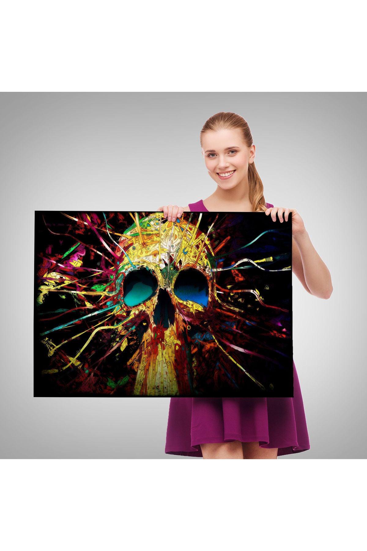 Kafatası Kanvas Tablo, Graffiti Duvar Sanatı, Kafatası, Graffiti Kafatası Sokak Sanatı-5382