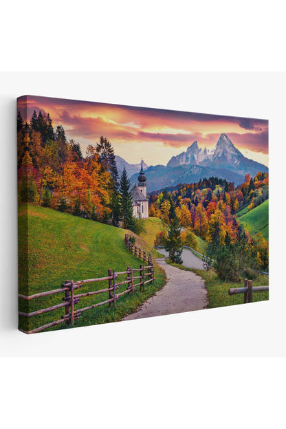 Hochkalter Dağı Maria Gern Kilisesi Ve Alpler Dekoratif Tablo-3679