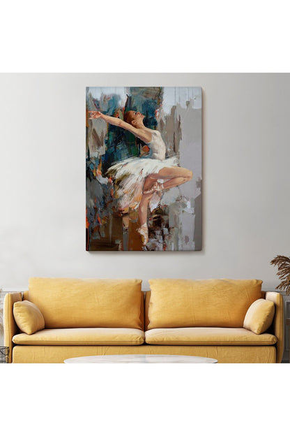 Beyaz Elbiseli Bale Yapan Güzel Kız Duvar Tablosu-6077