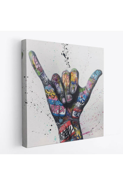 Banksy Tarzı Hands Victory Jest Graffiti Kanvas Tablo-5340