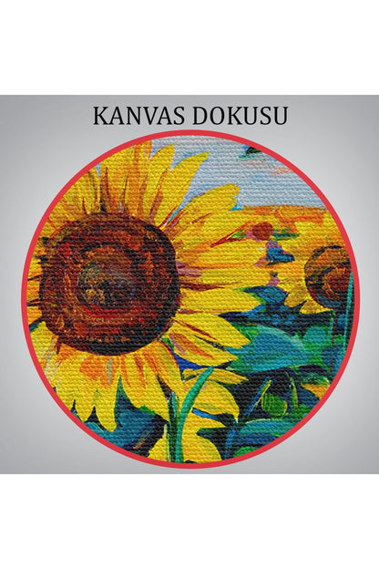 Ayçiçeği Tarlası Yağlıboya Görünüm Dekoratif Kanvas Duvar Tablosu-3750