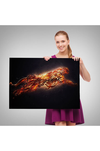 Altın Renkli Koşan Çita Kanvas Tablo, Hayvan Duvar Sanatı, Büyük Kanvas Tablo-5380