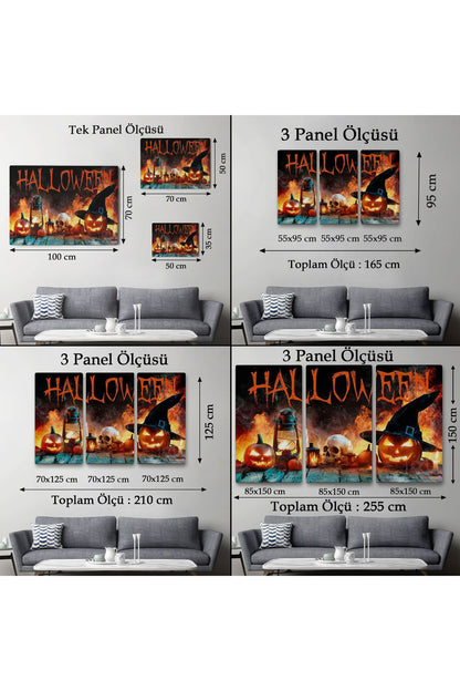 İskelet Kafa ve Oymalı Kabaklar Cadılar Bayramı Dekoratif Duvar Tablosu-5198