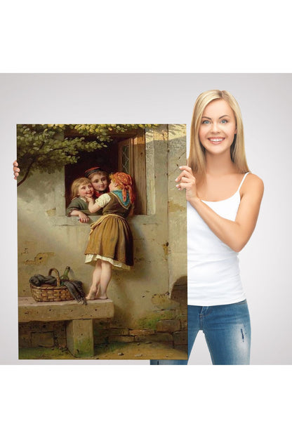 Pencerede Sohbet Eden Çocuklar Tablosu, Johann Georg Meyer von Bremen-6305