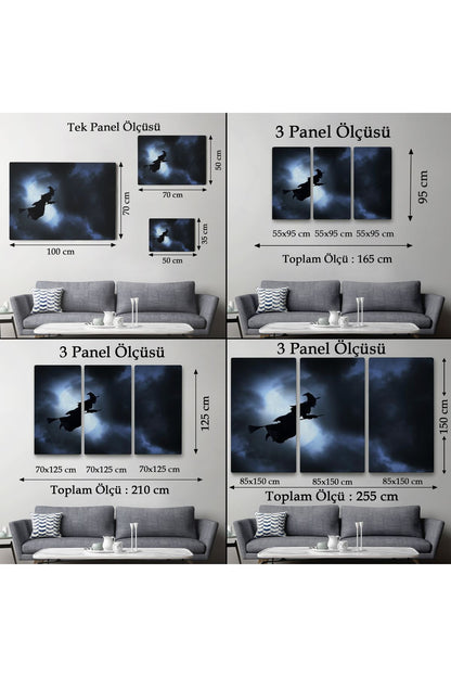 Süpürgede Uçan Cadı, Cadılar Bayramı Dekoratif Duvar Tablosu-5202