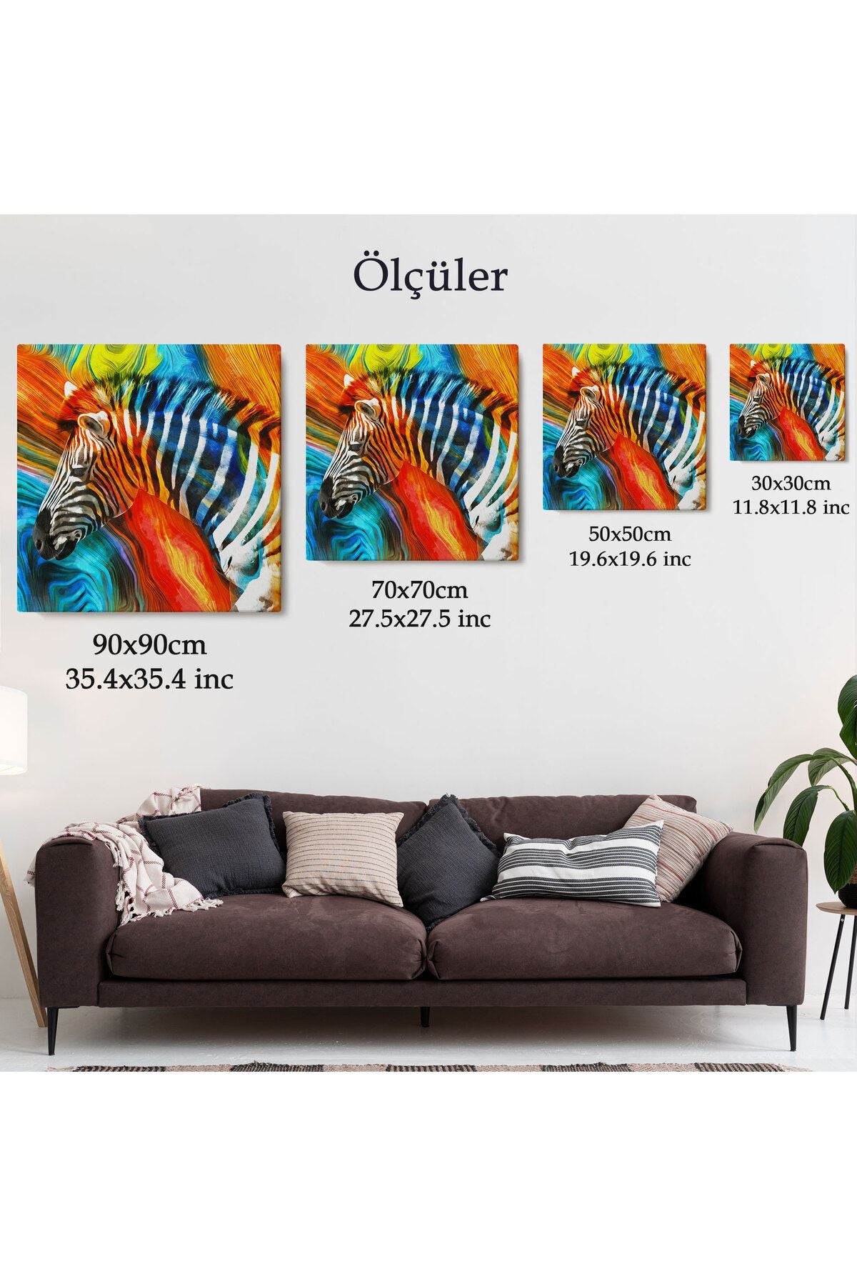 Renkli Zebra Yağlıboya Görünüm Dekoratif Kanvas Duvar Tablosu-5843