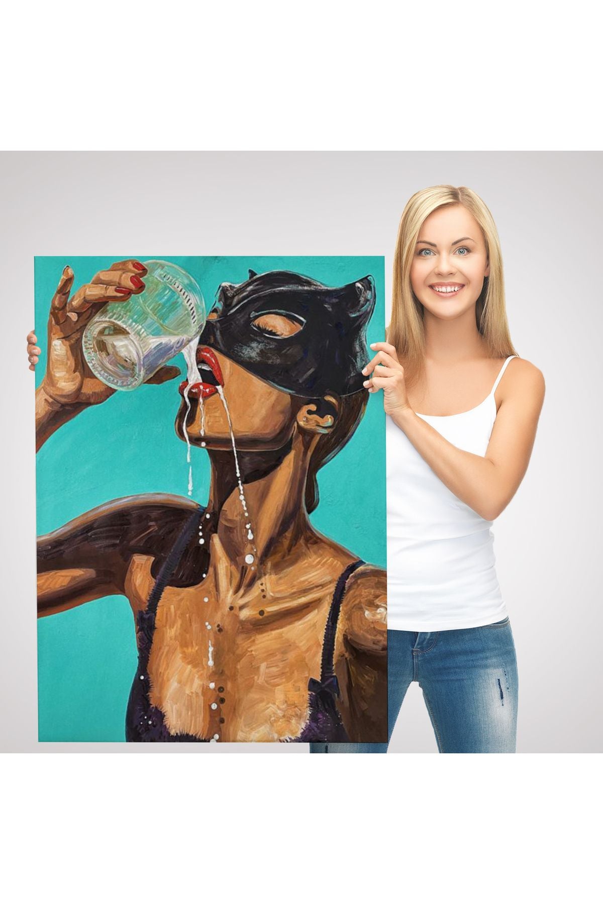 Süt İçen Sexi Kadın Dekoratif Duvar Tablosu-6232