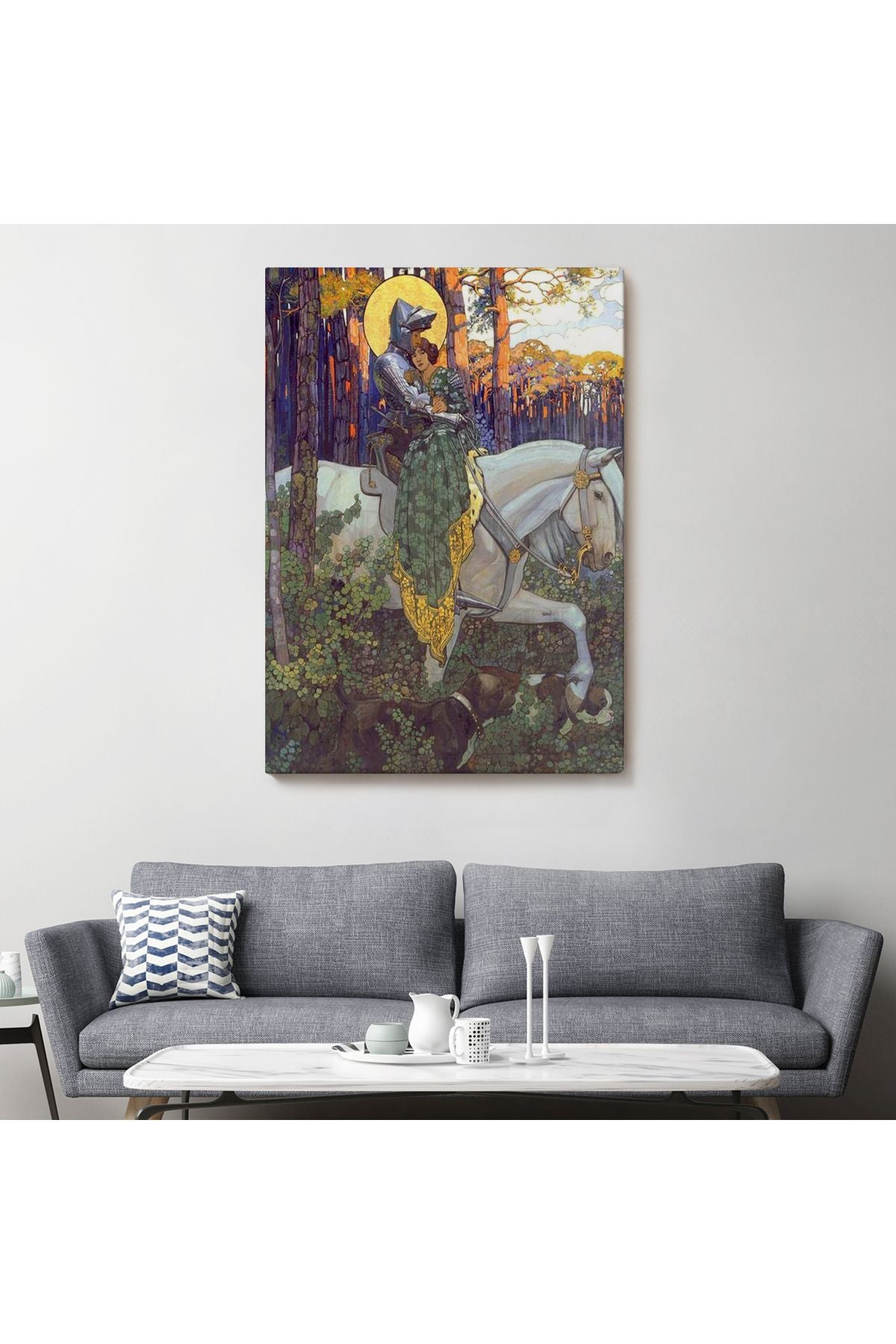 Beyaz At Üzerindeki Prenses ve Prens Tablosu-6268