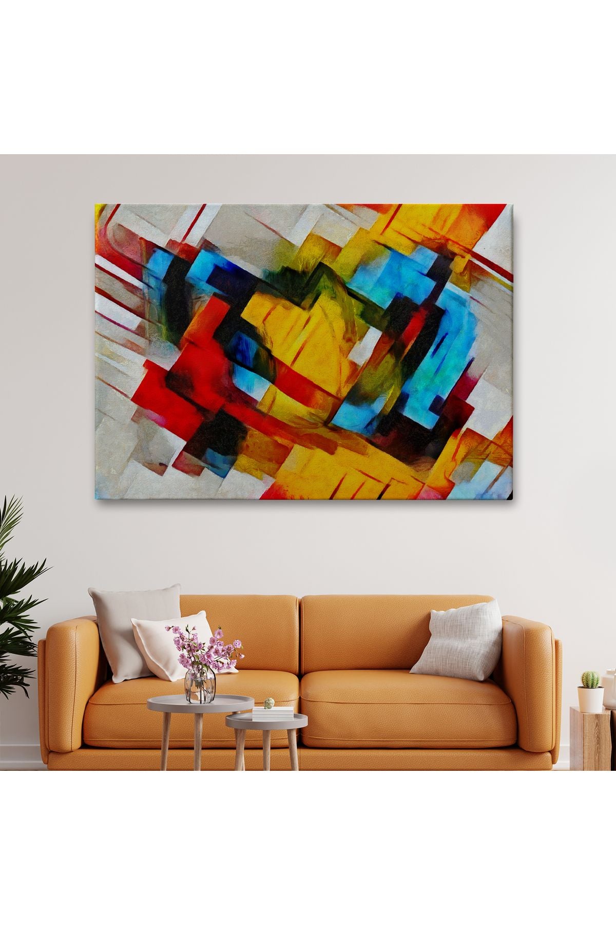 Picasso Tarzında Soyut Yağlıboya Görünüm Dekoratif Kanvas Duvar Tablosu-3519