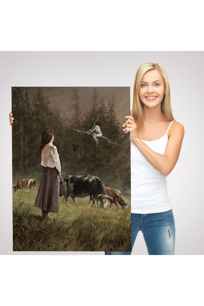 Süpürgeli Cadıya Özenen Kız Dekoratif Duvar Tablosu -6185