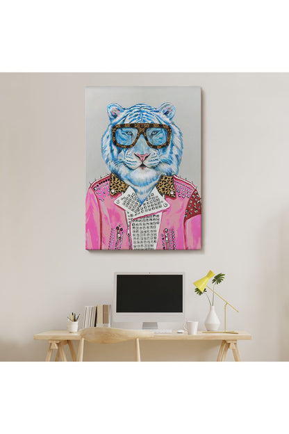 SZ KVS1-Dekoratif Duvar Tablosu-Pembe Ceketli Kaplan Kanvas Tablo 6156